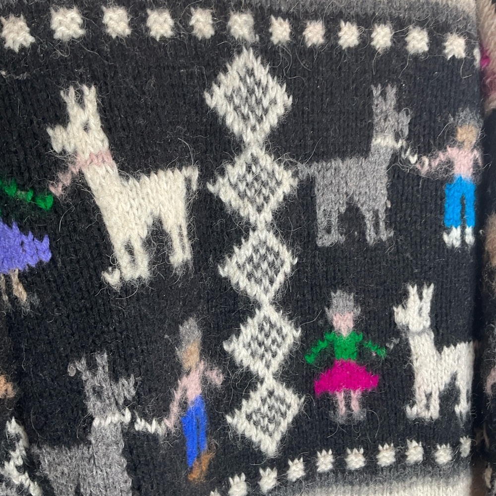 Hand knit pure wool folk style cardigan Peruvian Large Llama Butterfly - Picture 8 of 11